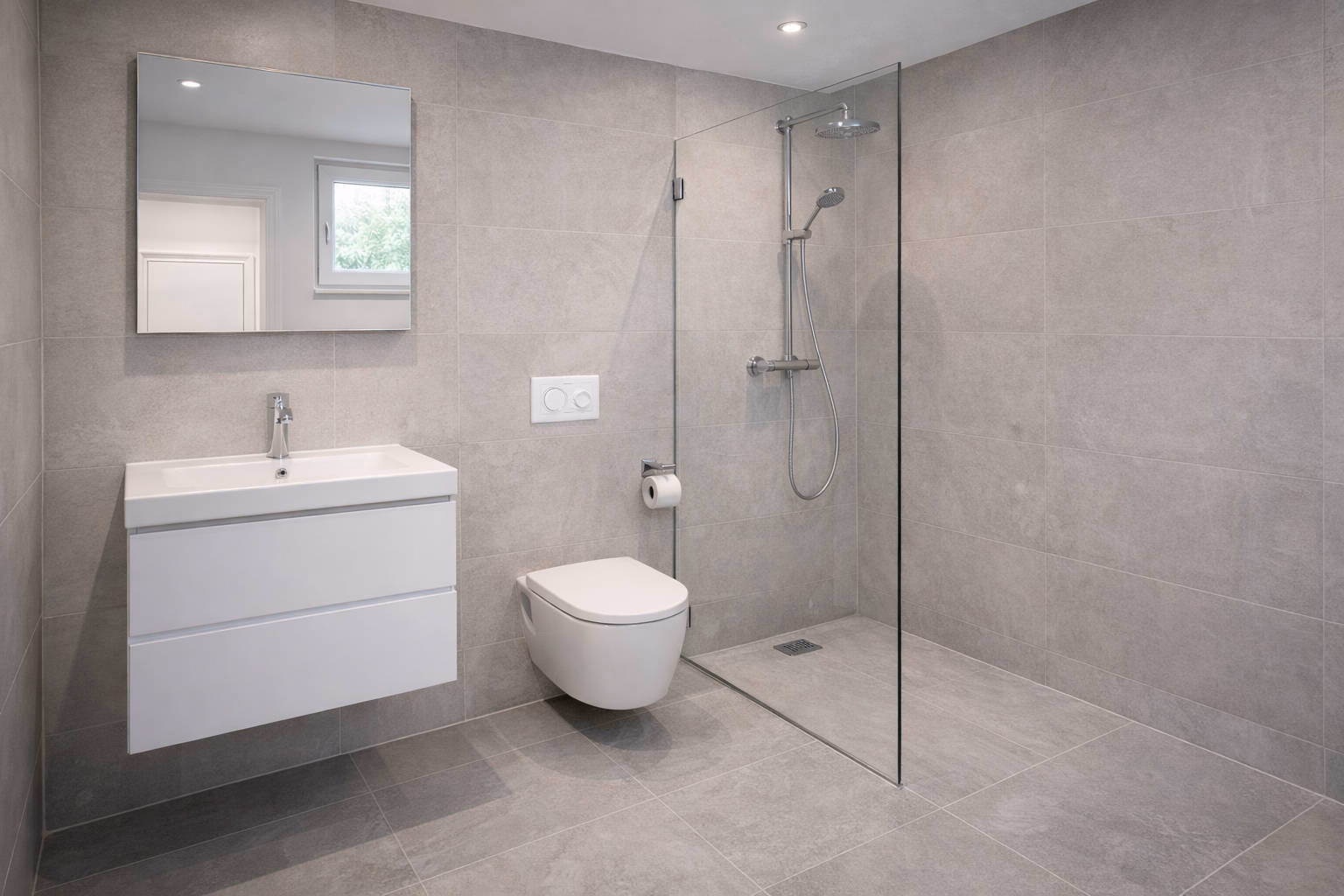 Modernisiertes Bad in Köln-Ehrenfeld mit bodengleicher Dusche